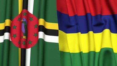 Gerçekçi kumaş dokusuna sahip DOMINICA ve MAURITIUS bayrakları