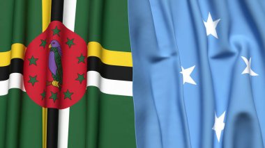 Gerçekçi kumaş dokusuna sahip DOMINICA ve MICRONESIA bayrakları