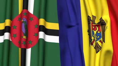 Gerçekçi kumaş dokusuna sahip DOMINICA ve MOLDOVA bayrakları