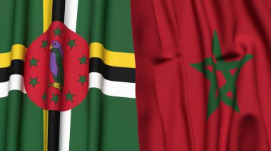 DOMINICA ve MoroCCO bayrakları gerçekçi kumaş dokusuyla