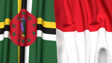 DOMINICA ve Monako bayrakları gerçekçi kumaş dokusuyla
