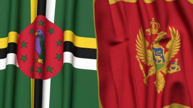 DOMINICA ve MonteneGRO bayrakları gerçekçi kumaş dokusuyla