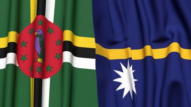 Gerçekçi kumaş dokusuna sahip DOMINICA ve NAURU bayrakları