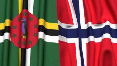 Gerçekçi kumaş dokusuna sahip DOMINICA ve NORway bayrakları
