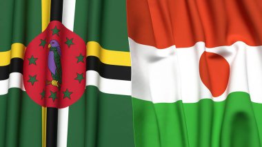 Gerçekçi kumaş dokusuna sahip DOMINICA ve NIGER bayrakları