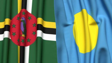 DOMINICA ve PALAU bayrakları gerçekçi kumaş dokusuyla