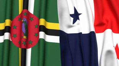 DOMINICA ve Panama bayrakları gerçekçi kumaş dokusuna sahip