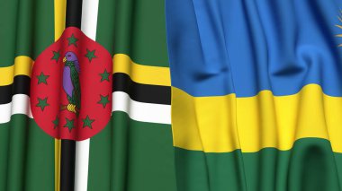 DOMINICA ve Rwanda bayrakları gerçekçi kumaş dokusuyla