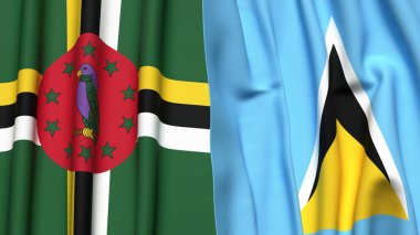 DOMINICA Bayrakları ve gerçekçi kumaş dokusuna sahip Aziz LUCIA