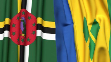 DOMINICA Bayrakları ve gerçekçi kumaş dokusuna sahip Aziz VINCENT