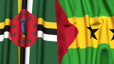 DOMINICA ve SAO TOME bayrakları gerçekçi kumaş dokusuyla