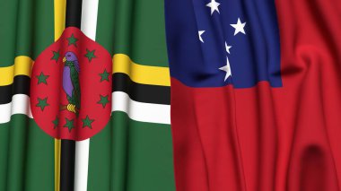 Gerçekçi kumaş dokusuna sahip DOMINICA ve SAMOA bayrakları