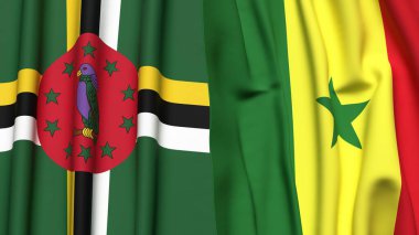 DOMINICA ve SENEGAL bayrakları gerçekçi kumaş dokusuyla