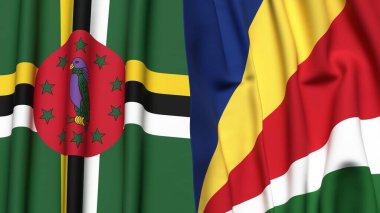 DOMINICA ve SEYCHELLES bayrakları gerçekçi kumaş dokusuyla