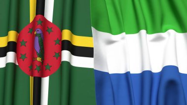 DOMINICA ve SIERRA LEOne bayrakları gerçekçi kumaş dokusuyla