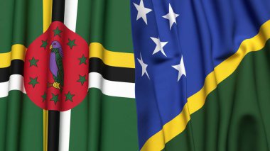 DOMINICA ve SOLOMON Adaları bayrakları gerçekçi kumaş dokusuyla