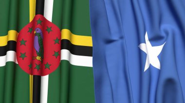 Gerçekçi kumaş dokusuna sahip DOMINICA ve SOMALIA bayrakları