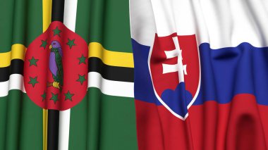 Gerçekçi kumaş dokusuna sahip DOMINICA ve SLOVAKIA bayrakları