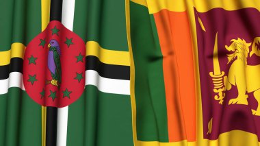 Gerçekçi kumaş dokusuna sahip DOMINICA ve SRI LANKA bayrakları