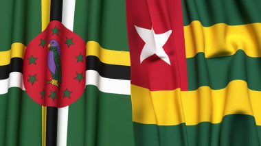 Gerçekçi kumaş dokusuna sahip DOMINICA ve TOGO bayrakları