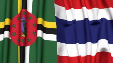 Gerçekçi kumaş dokusuna sahip DOMINICA ve THAILAND bayrakları