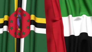 Gerçekçi kumaş dokusuna sahip DOMINICA ve BAE bayrakları