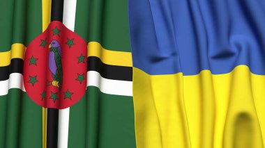 DOMINICA ve UKRAINE bayrakları gerçekçi kumaş dokusuyla