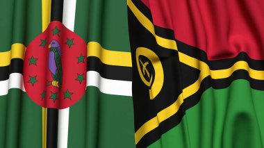 Gerçekçi kumaş dokusuna sahip DOMINICA ve VANUATU bayrakları