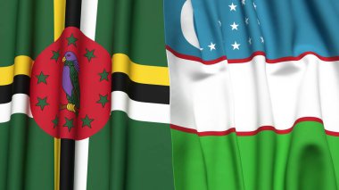DOMINICA ve UZBEKISTAN bayrakları gerçekçi kumaş dokusuyla