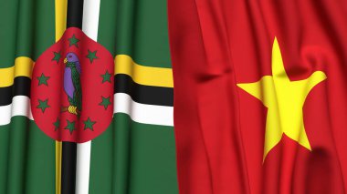 Gerçekçi kumaş dokusuna sahip DOMINICA ve VİETNAM bayrakları