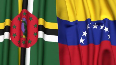 DOMINICA ve Venezuela 'nın gerçekçi kumaş dokusuna sahip bayrakları