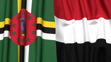 DOMINICA ve YEMEN bayrakları gerçekçi kumaş dokusuna sahip