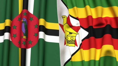 Gerçekçi kumaş dokusuna sahip DOMINICA ve ZIMBABWE bayrakları