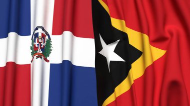 DOMINICAN REPUBLIC Bayrakları ve gerçekçi kumaş dokusuna sahip Doğu TiMOR