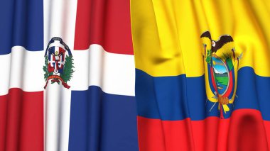 DOMINICAN REPUBLIC ve Ekvador bayrakları gerçekçi kumaş dokusuna sahip
