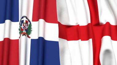 DOMINICAN REPUBLIC Bayrakları ve gerçekçi kumaş dokusuna sahip İngiltere