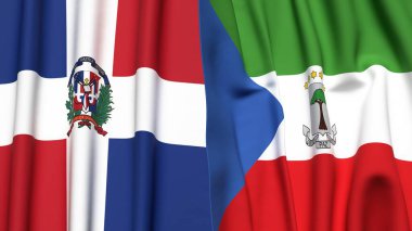 DOMINICAN Cumhuriyet ve Eşitlikçi Guinea bayrakları gerçekçi kumaş dokusuyla