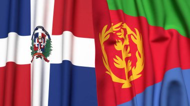 Gerçekçi kumaş dokusuna sahip DOMINICAN Cumhuriyet ve ERITREA bayrakları