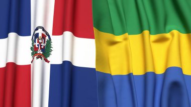 Gerçekçi kumaş dokusuna sahip DOMINICAN Cumhuriyet ve GABON bayrakları