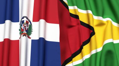 Gerçekçi kumaş dokusuna sahip DOMINICAN Cumhuriyet ve GUYANA bayrakları