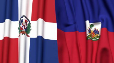 Gerçekçi kumaş dokusuna sahip DOMINICAN Cumhuriyet ve HAITI bayrakları