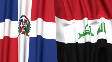 Gerçekçi kumaş dokusuna sahip DOMINICAN Cumhuriyet ve IRAQ bayrakları