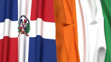 DOMINICAN Cumhuriyet ve IVORY Kıyı Bayrakları gerçekçi kumaş dokusuna sahip