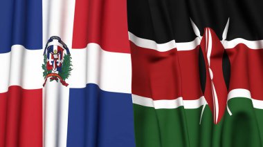 Gerçekçi kumaş dokusuna sahip DOMINICAN Cumhuriyet ve KENYA bayrakları