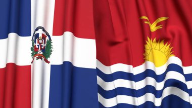 DOMINICAN REPUBLIC ve KIRIBATI bayrakları gerçekçi kumaş dokusuna sahip