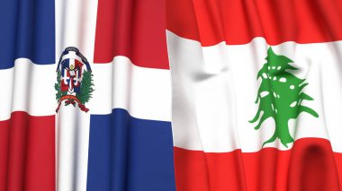Gerçekçi kumaş dokusuna sahip DOMINICAN Cumhuriyet ve LEBANON bayrakları