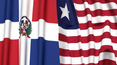 Gerçekçi kumaş dokusuna sahip DOMINICAN REPUBLIC ve LIBERIA bayrakları