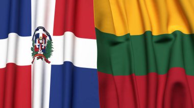 Gerçekçi kumaş dokusuna sahip DOMINICAN Cumhuriyet ve LITHUANIA bayrakları