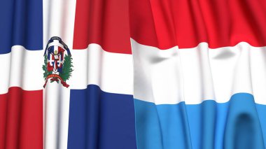 DOMINICAN REPUBLIC ve LUXEMBOURG bayrakları gerçekçi kumaş dokusuna sahip