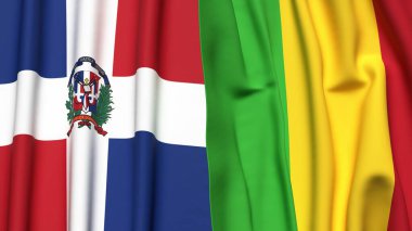 Gerçekçi kumaş dokusuna sahip DOMINICAN Cumhuriyet ve MALI bayrakları